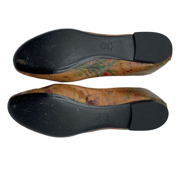 Steve Madden Brown Leather Flats Unique Floral Print Round Toe Women's Size 6 - Picture 2 of 6